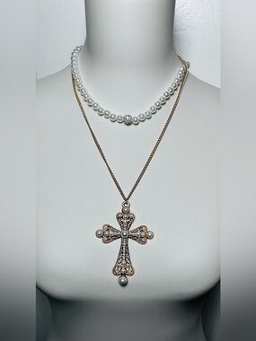 Thrift Store Cross Necklace & Earrings Bundle 2 PC Set